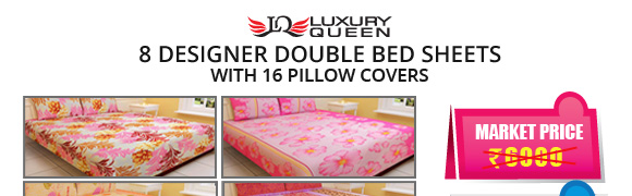 Luxury Queen 8 Designer Double Bed Sheets with 16 Pillow Covers